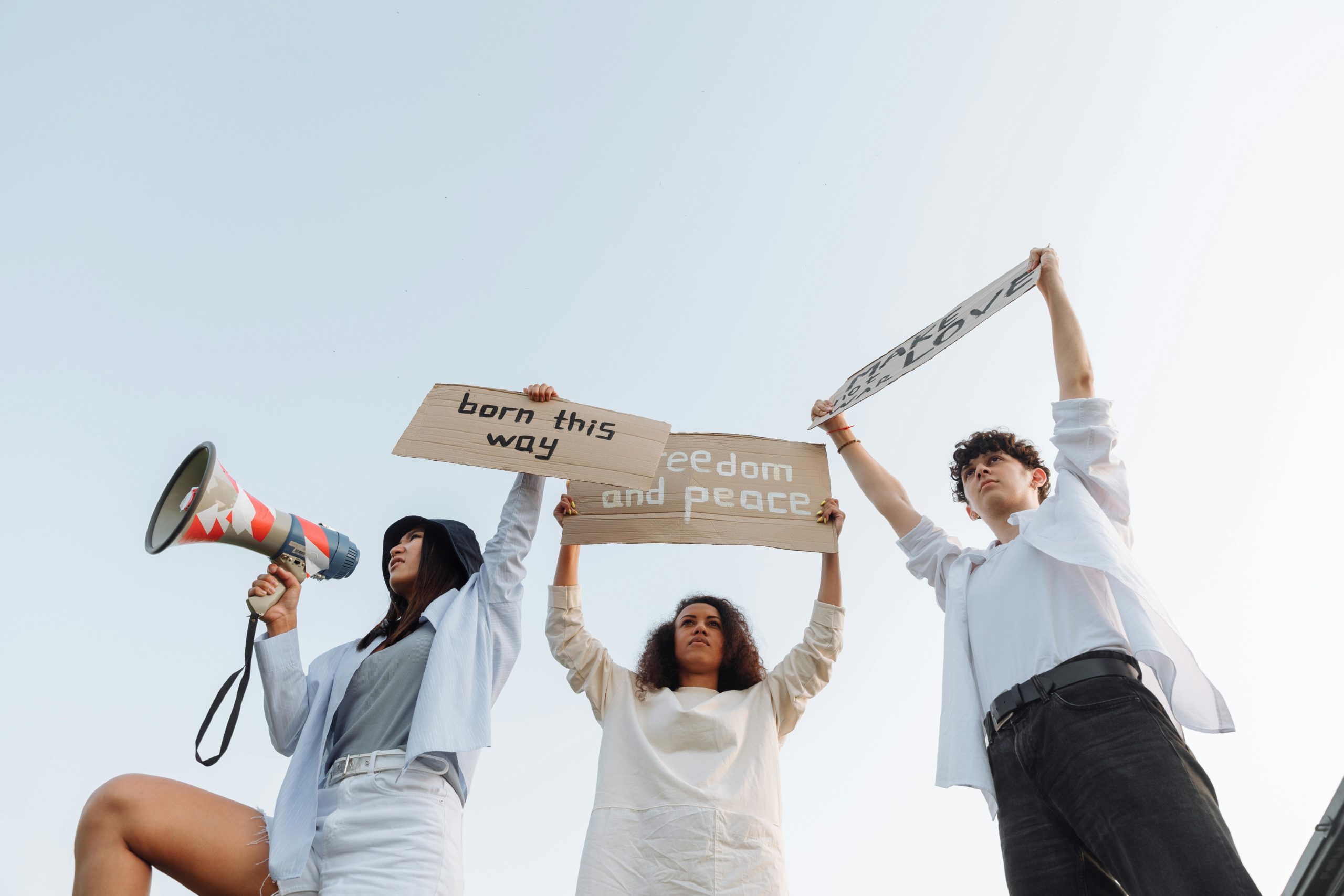 3 femmes qui portent des pancartes 